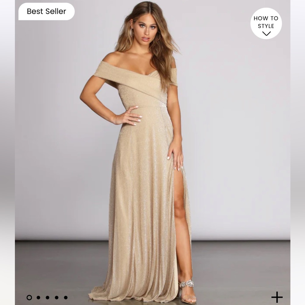 NWT Windsor Gold shimmer Formal High Slit Lurex Dress